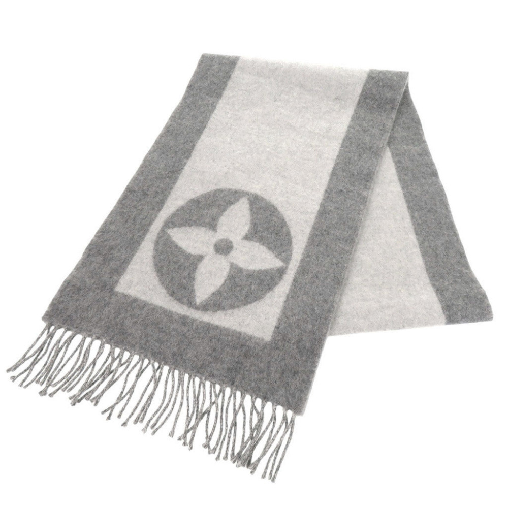 Louis Vuitton Echarpe Cardiff M70484 Wool Cashmere Grey Scarf LV 0890 LOUIS V...